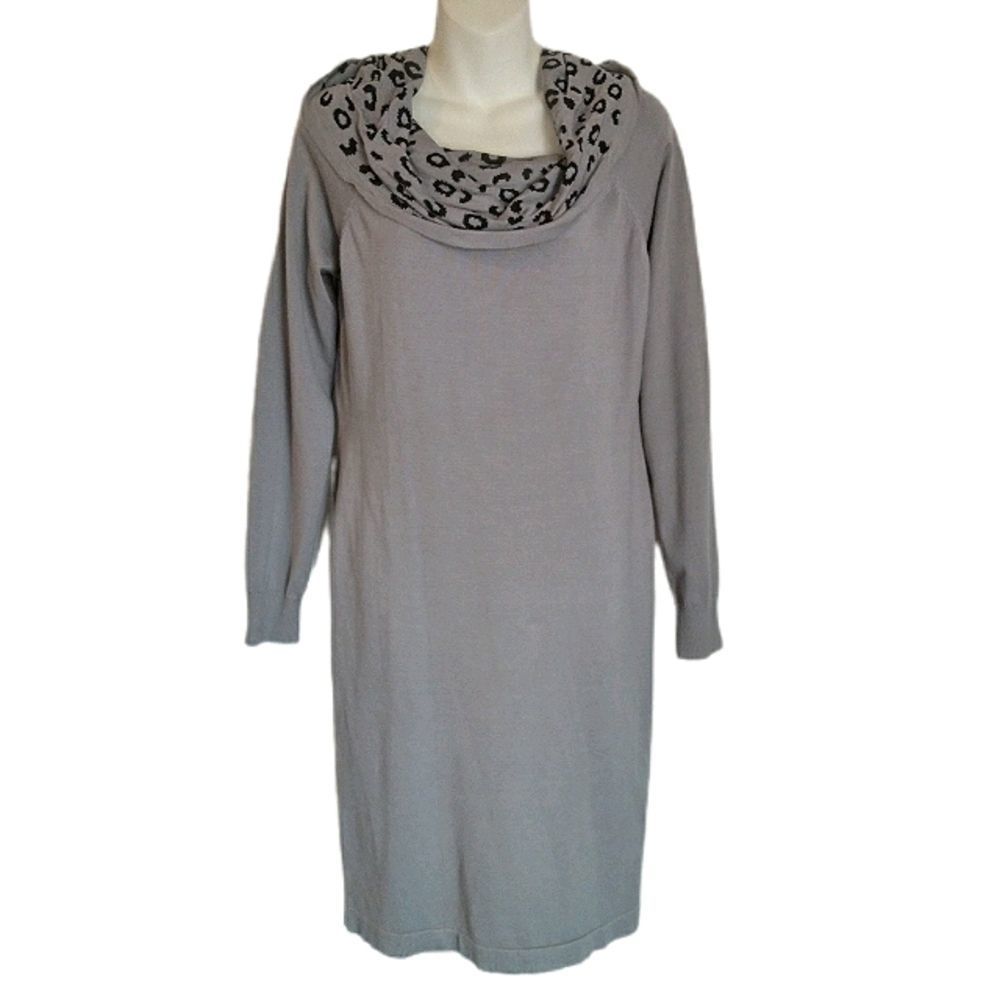 Say What? Gray Long Sleeve Animal Print Cowl Neck Sweater Dress Large